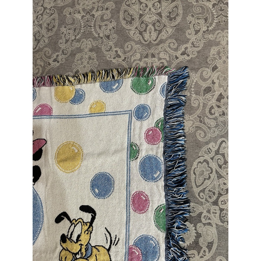 Vintage Disney Babies Tapestry Throw Blanket Mickey Minnie Pluto 44x32 Colorful - Picture 7 of 9